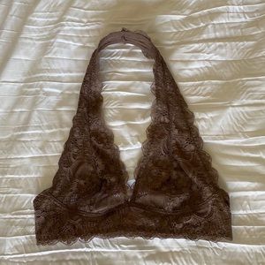 Free People Mauve Galloon Lace Halter Bralette